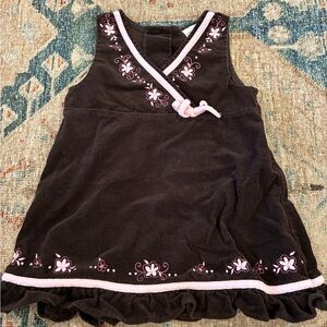 Rare Editions Brown Corduroy Embroidered Dress Pink Floral 3t